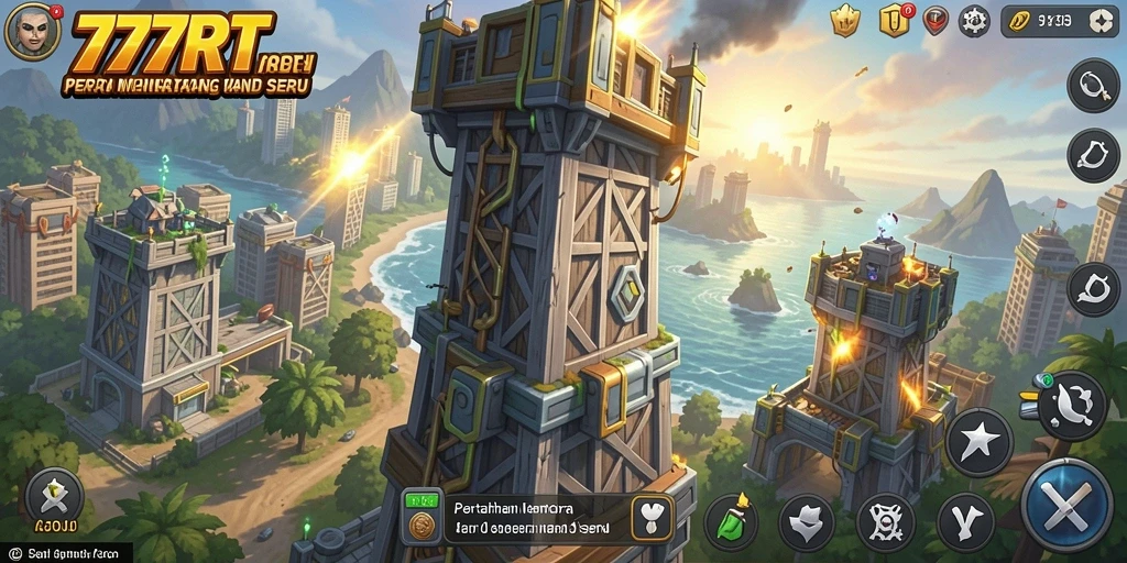 Tampilan gameplay menara dan pertahanan dalam 777RT yang mendebarkan.