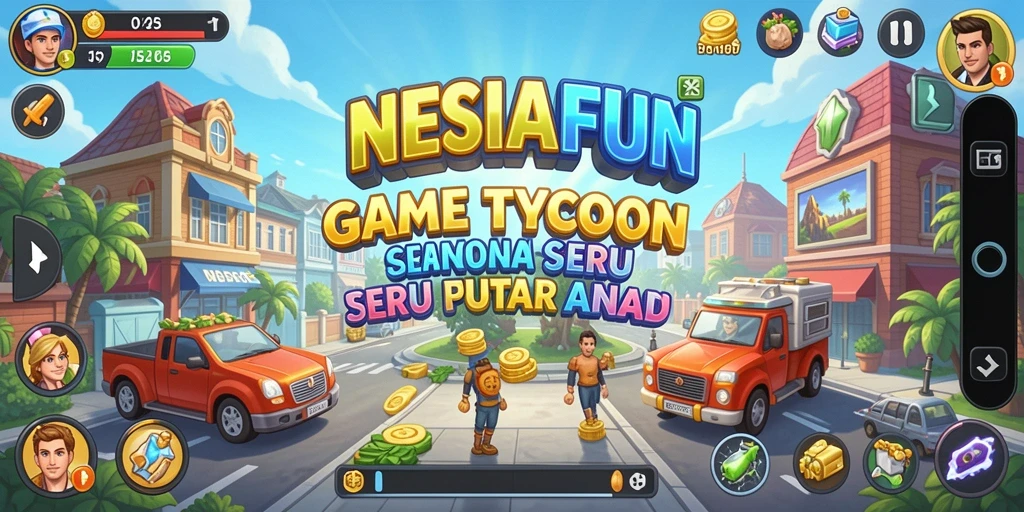 Tampilan gameplay <strong>NESIAFUN</strong> dengan manajemen bisnis yang seru.